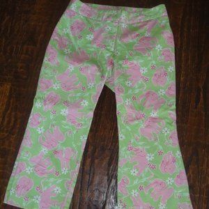 LILLY PULITZER * Toast of Town * PINK & GREEN ELEPHANT Stretch CAPRIS * sz 4